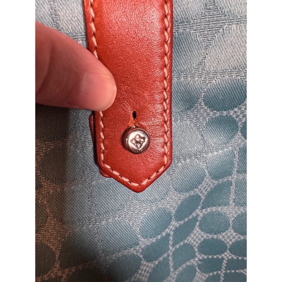 Kate Spade New York Aqua Blue Dot Noel Jacquard Tote Bag with Tan Leather Trim - Picture 7 of 7